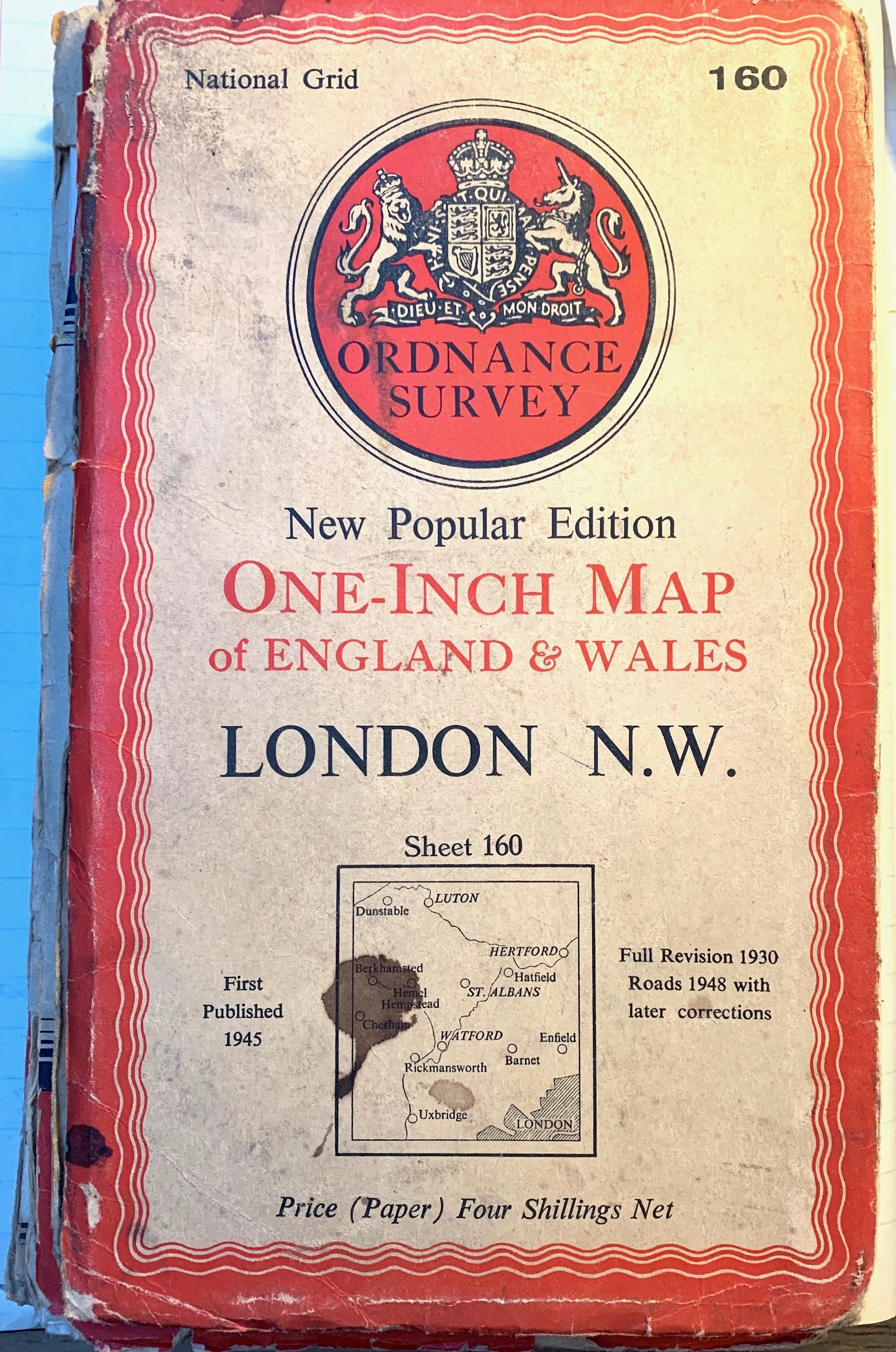 Fascinating 1940s and 50s ORDNANCE SURVEY MAPS of N.W. LONDON, Middlesex   Hertfordshire 1" to 1 Mile