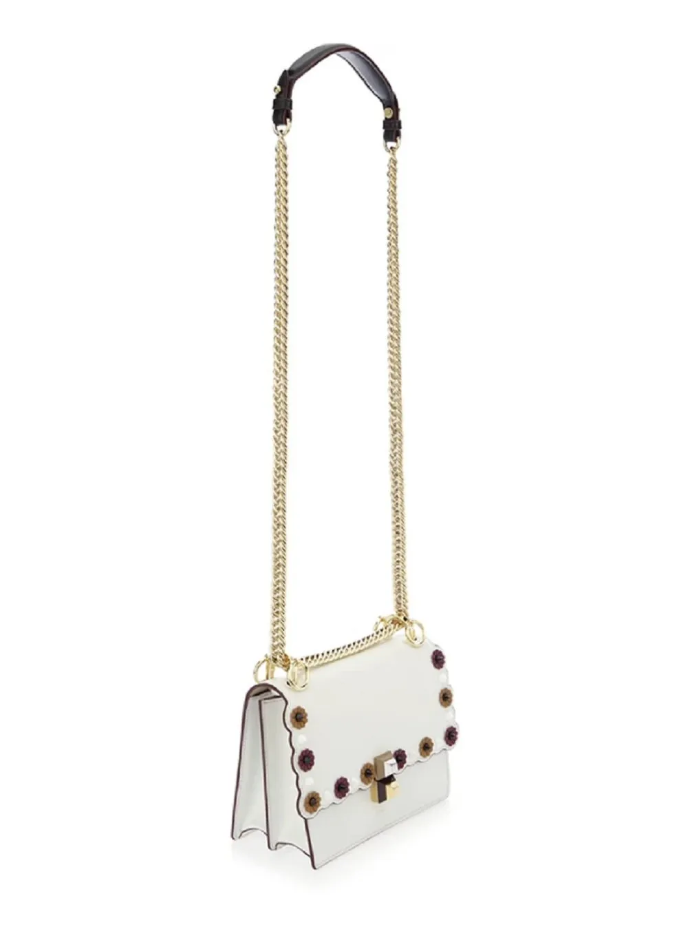 Fendi Kan I White Multi Color Flowers Leather Chain Bag