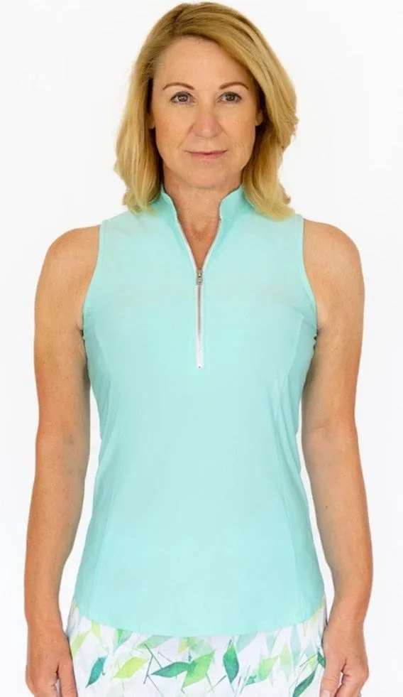 Frontline 2.0 Silver Zip Sleeveless Top - Acqua