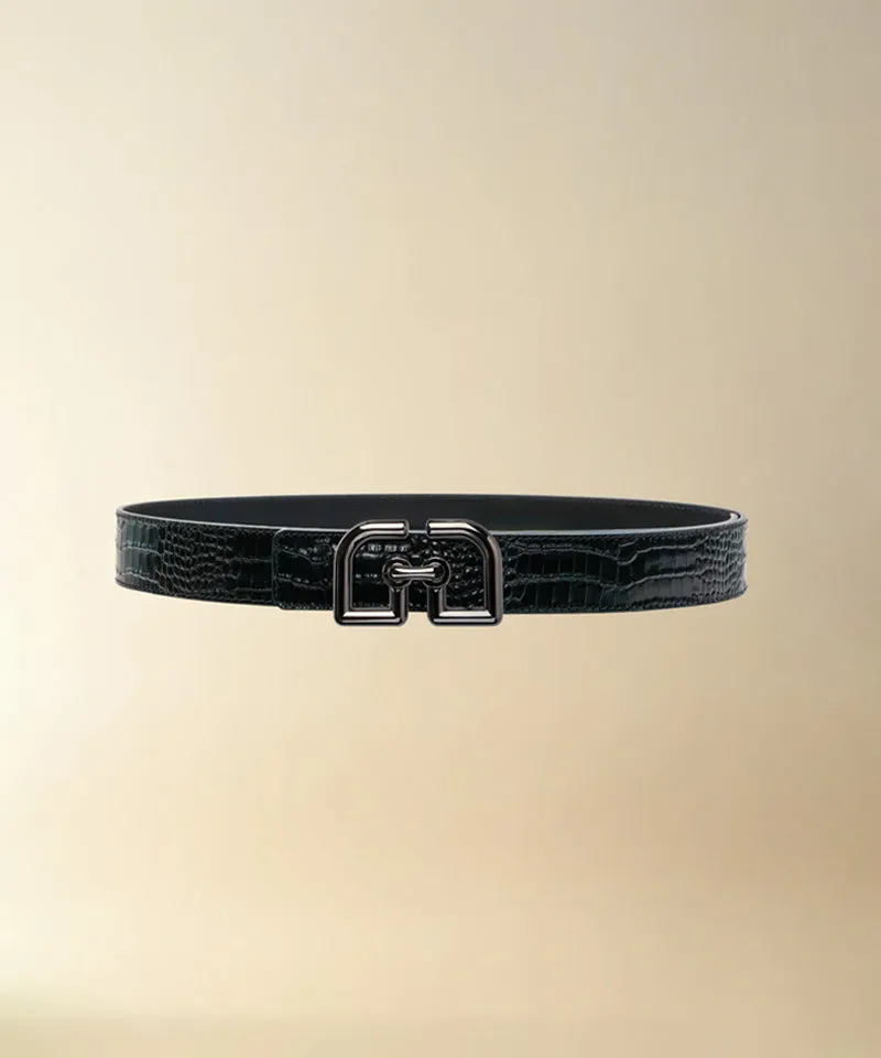 GFJ Golf Men's Classic Croco Belt Strap   GG Buckle Belt - Black