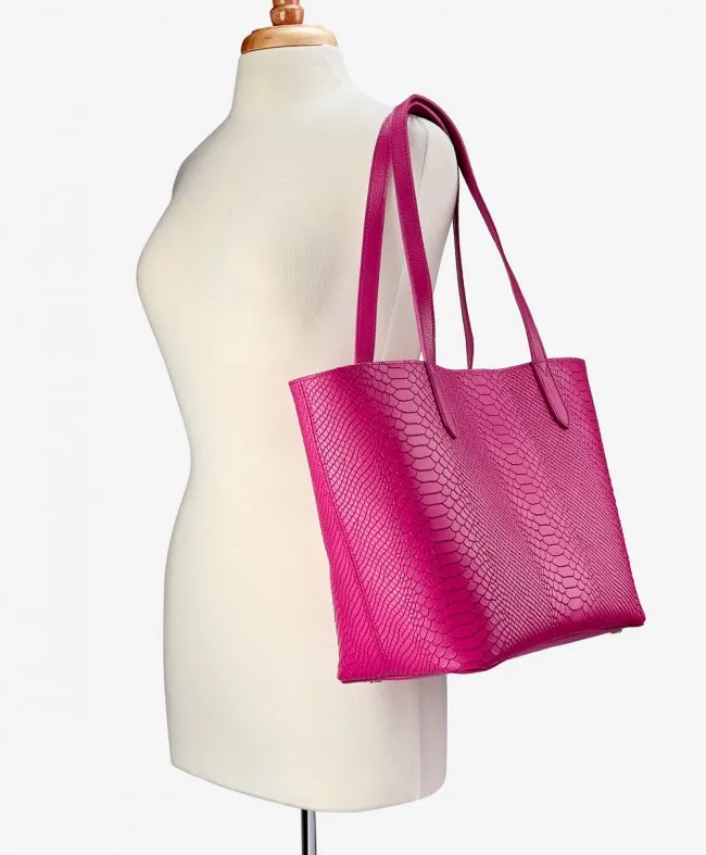 GiGi New York - Teddie Tote Peony Embossed Python Leather