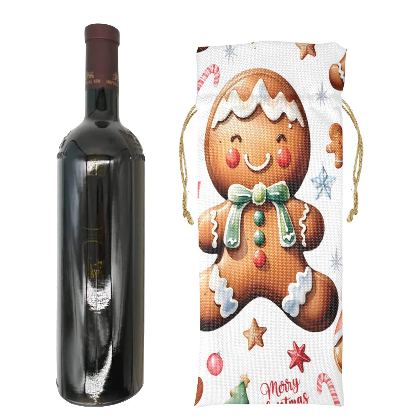 Gingerbread Man awd316 Linen Wine Bottle Bag