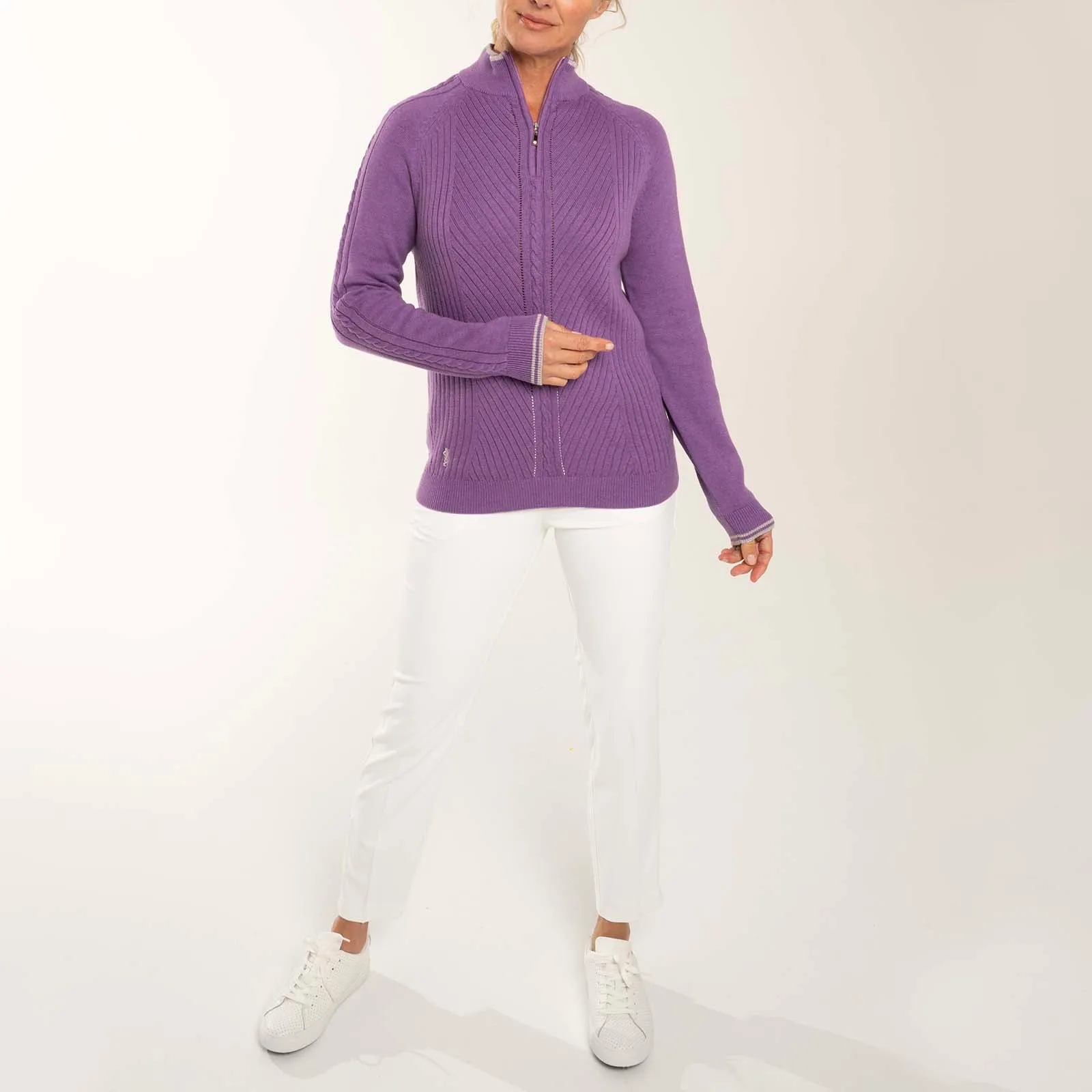 Glenmuir Women's Becca Cotton Cashmere 1/4 Knit - Amethyst Marl/Silver