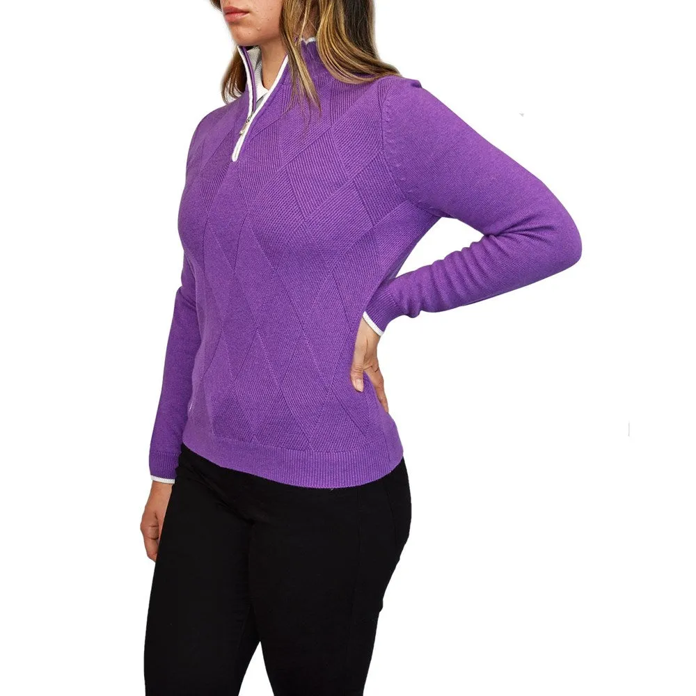 Glenmuir Women's Jody Cotton Cashmere 1/4 Knit - Amethyst Marl/White