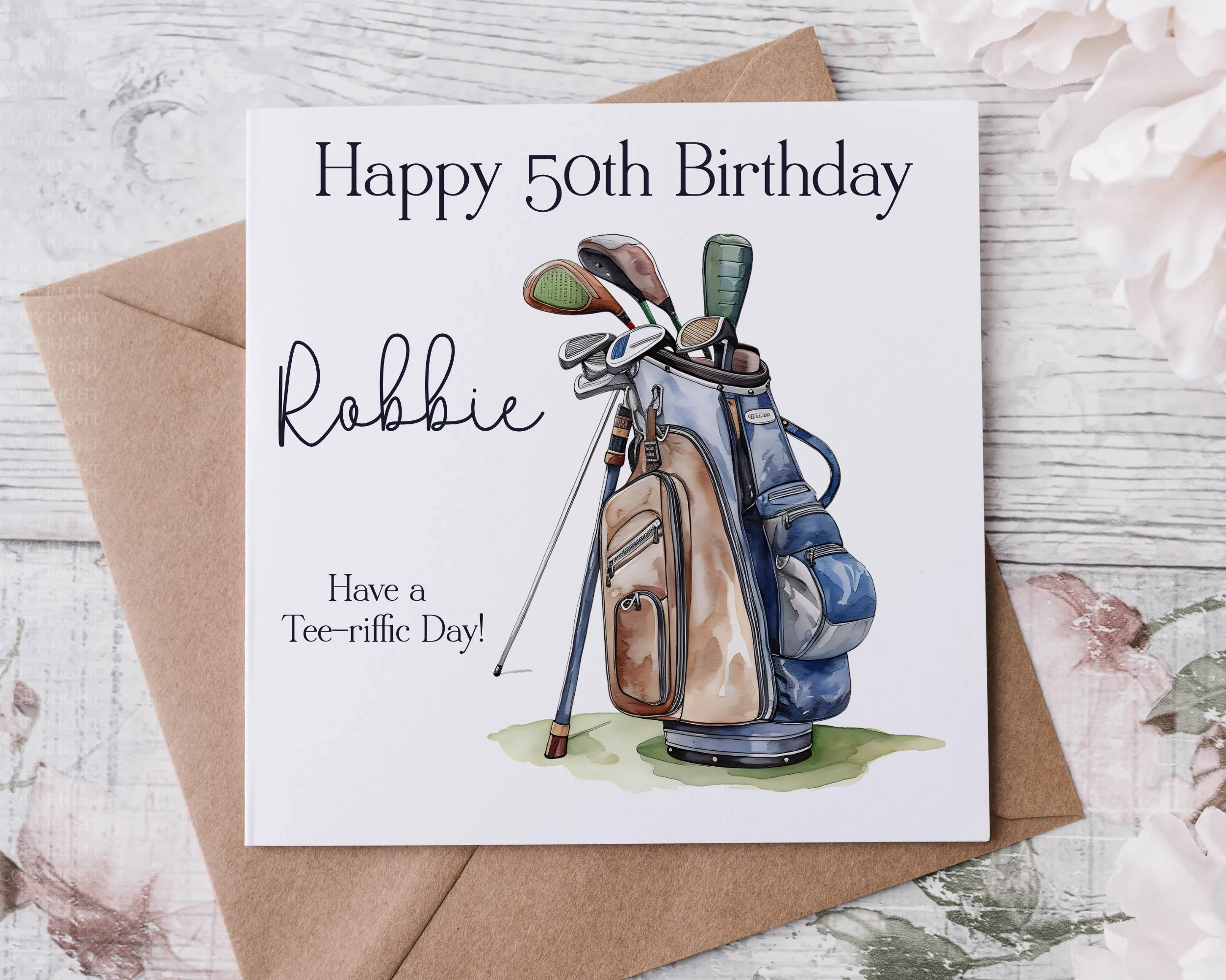 Golf Bag Design Birthday Card - Blue