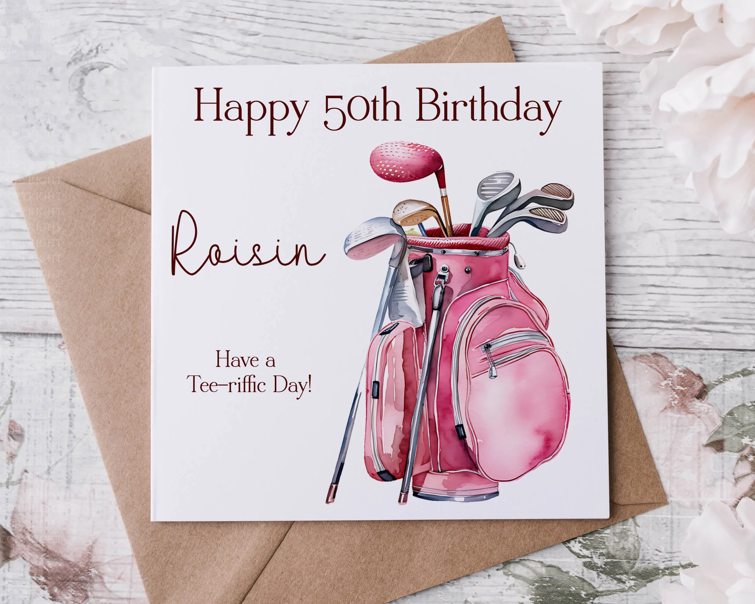 Golf Design Birthday Card - Pink