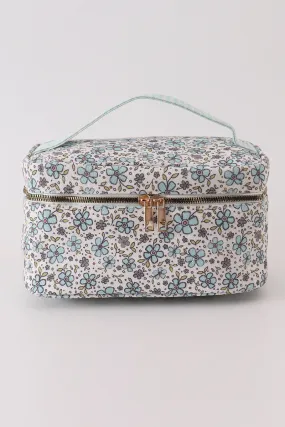 Green floral makeup bag