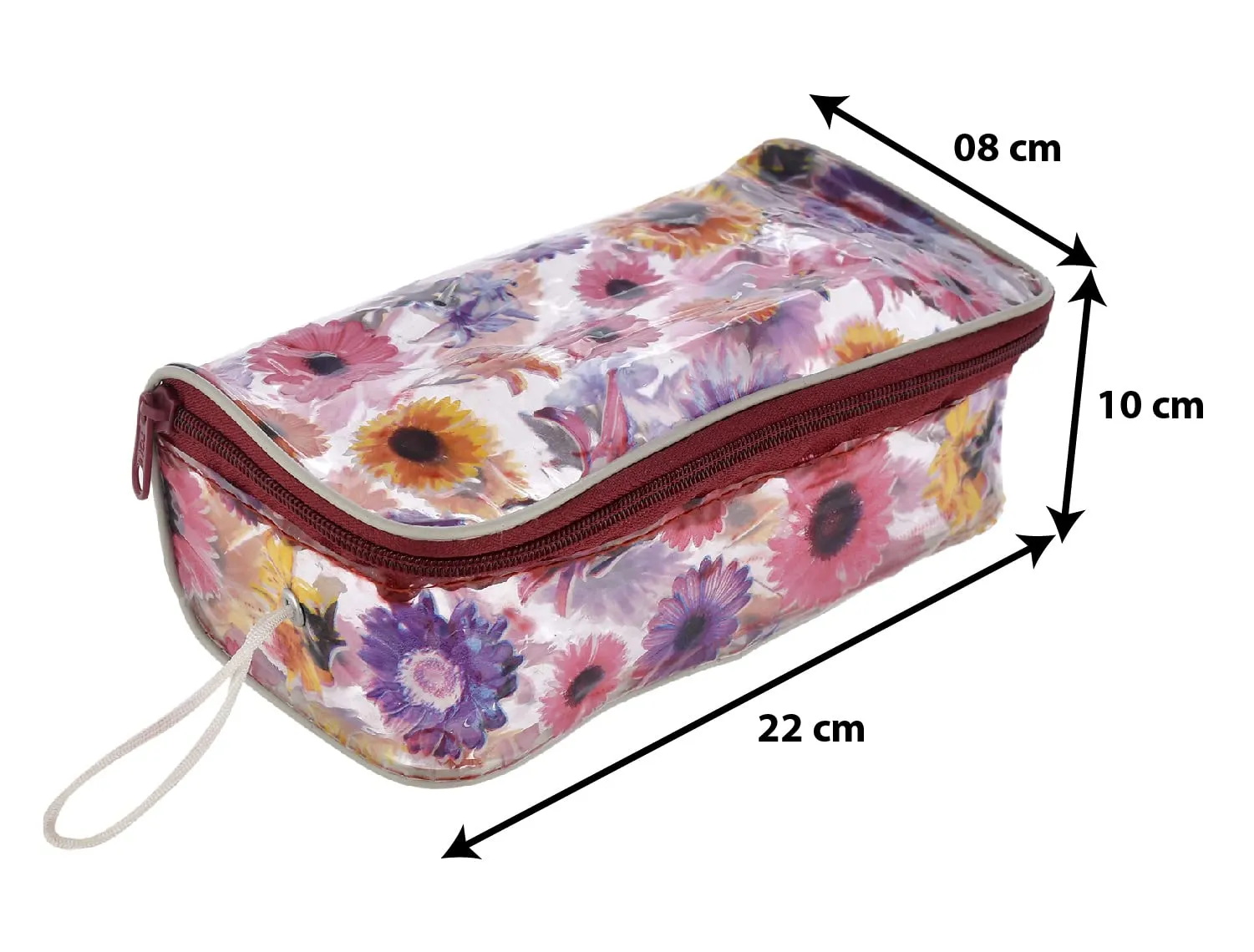 Heart Home Flower Printed Tranasparent Multiuses PVC Pouch/Bag For Vacation, Bathroom, Organizing With Carrying Strip- Pack of 4 (MultiColor)-44HH0601