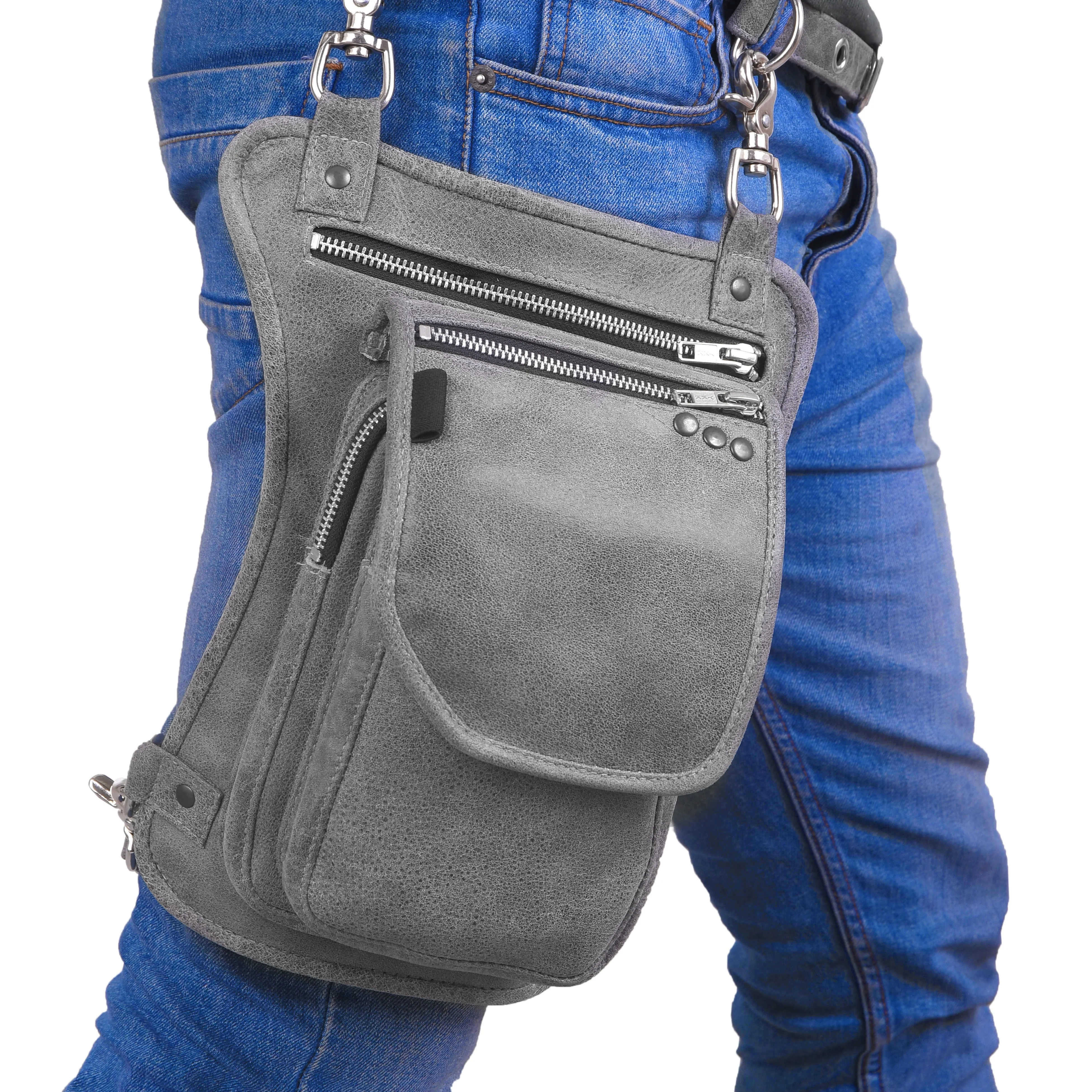 HL80191Gray Thigh Bag made of Leather used as a drop leg bag