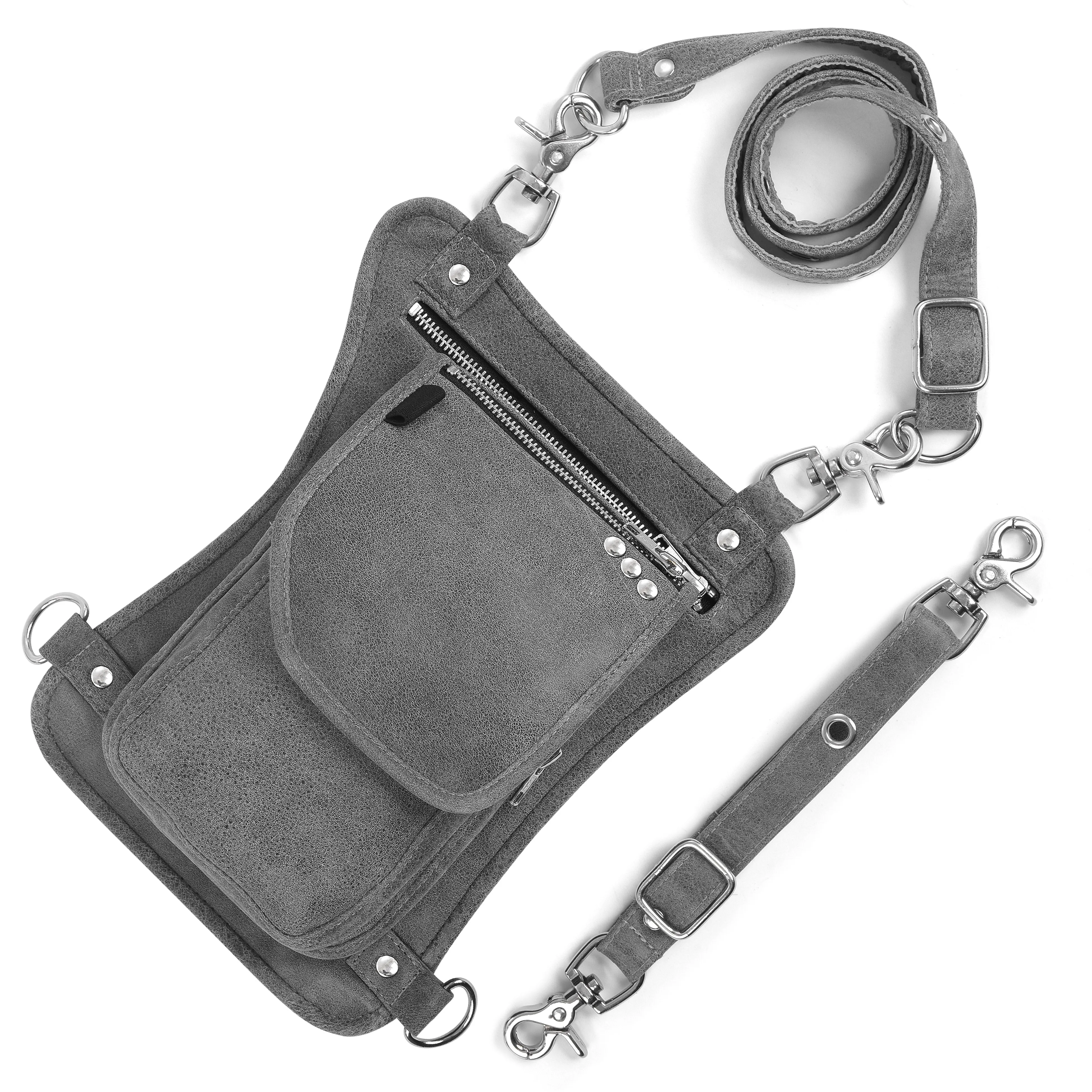 HL80191Gray Thigh Bag made of Leather used as a drop leg bag