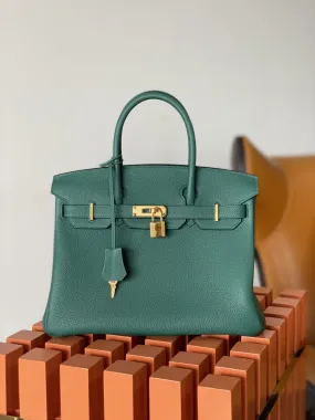 HM Birkin Nata Swift Dark Green For Women Gold Toned Hardware 11.8in/30cm