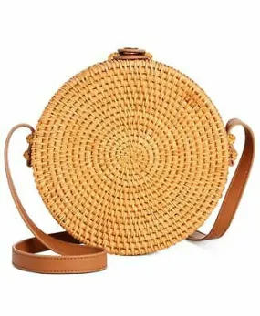 INC Beige Straw Crossbody Handbag Purse