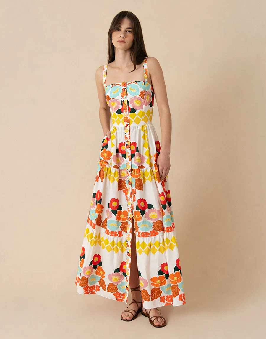 Jimena Cotton Maxi Dress - Astro Flower White - SALE