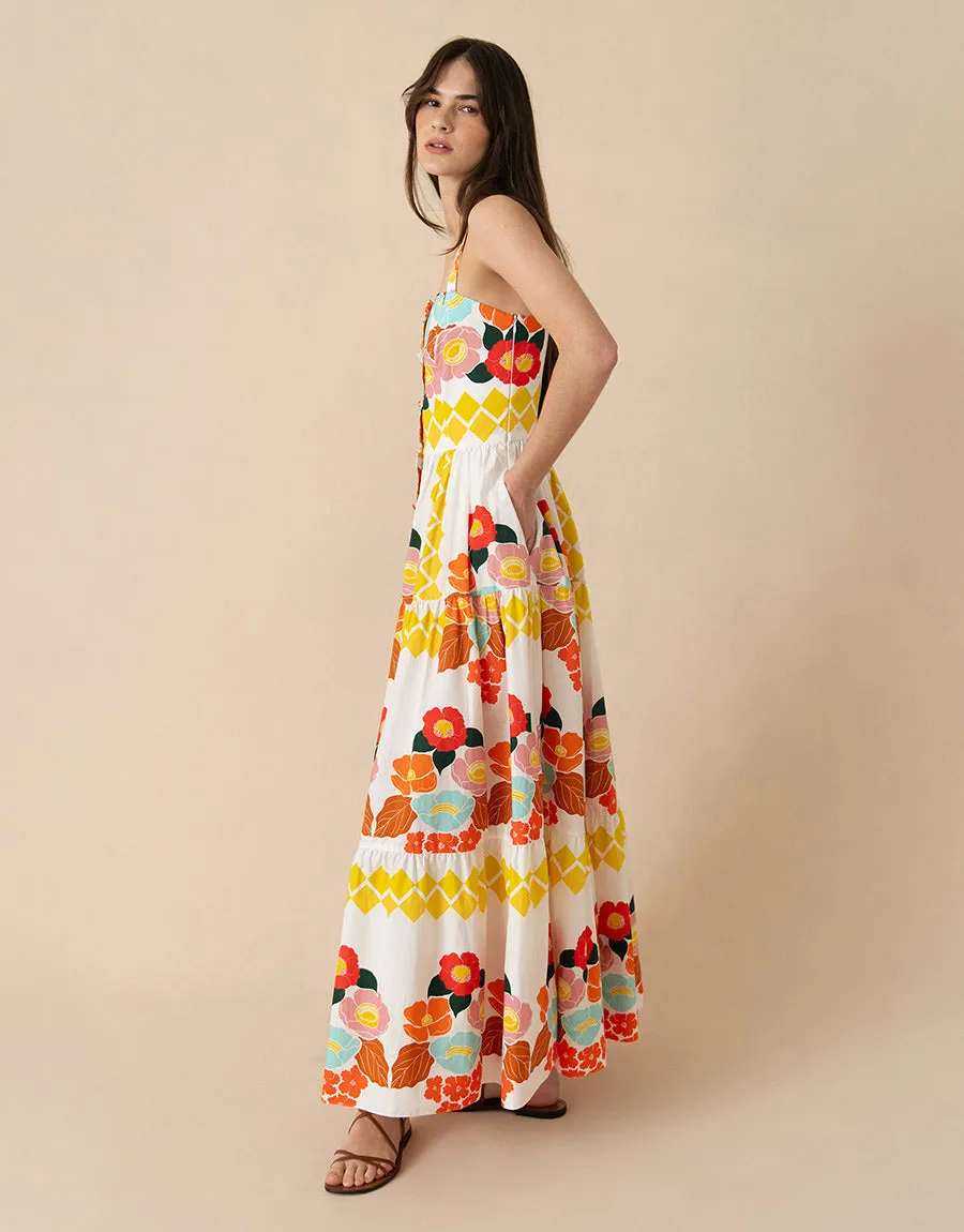 Jimena Cotton Maxi Dress - Astro Flower White - SALE