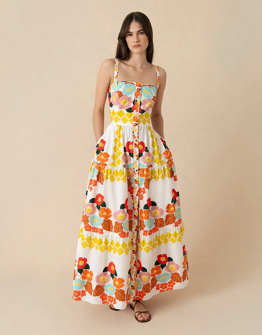 Jimena Cotton Maxi Dress - Astro Flower White - SALE