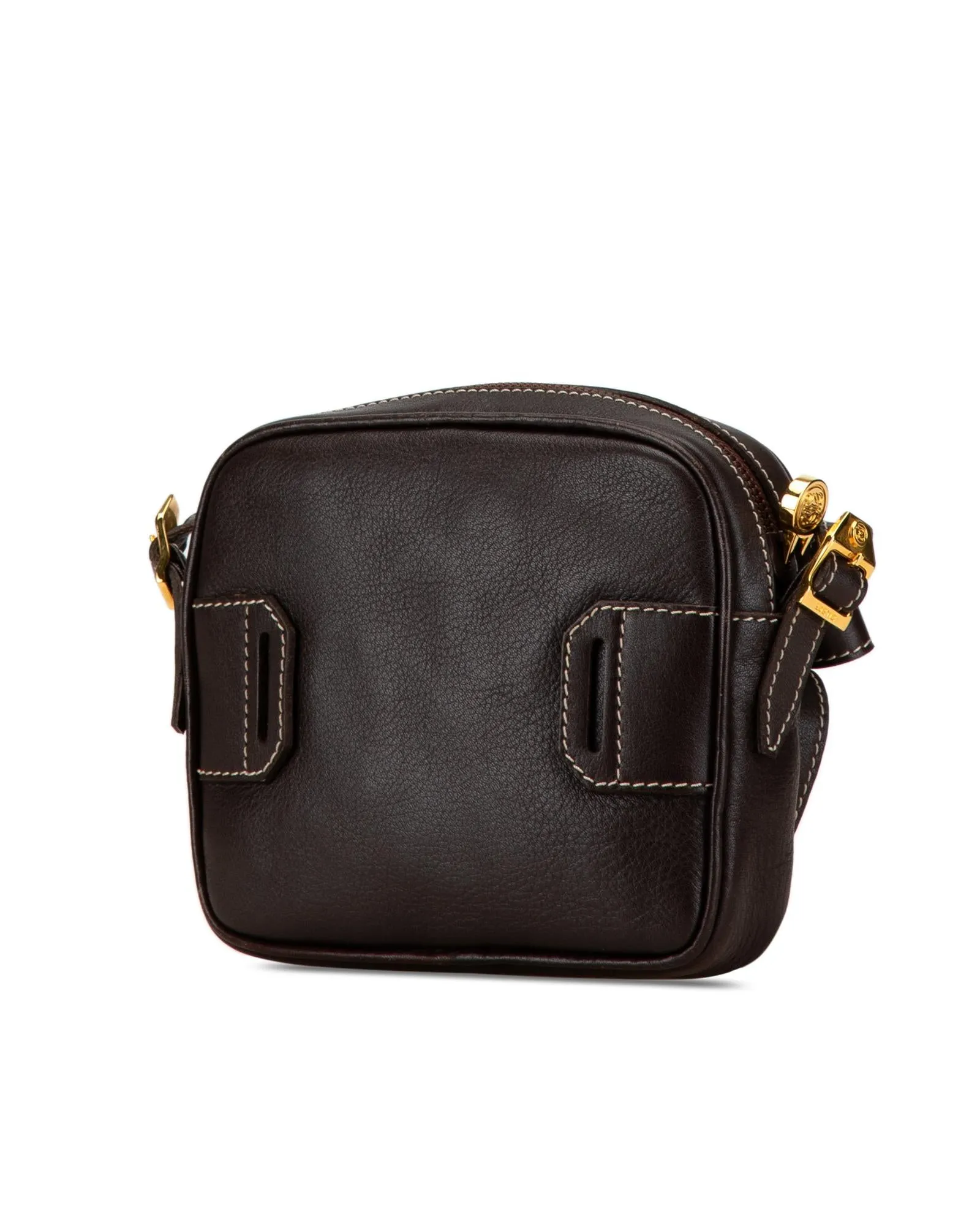 Leather Crossbody Bag with Top Zip Closure and Flat Strap