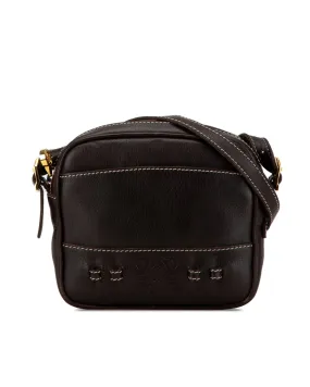 Leather Crossbody Bag with Top Zip Closure and Flat Strap