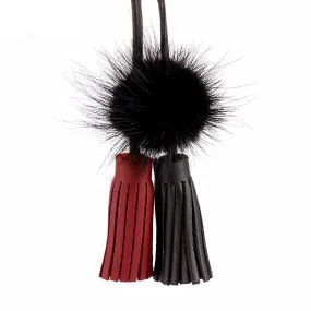 Long Leather Rope Tassel with Mink Fur Necklace