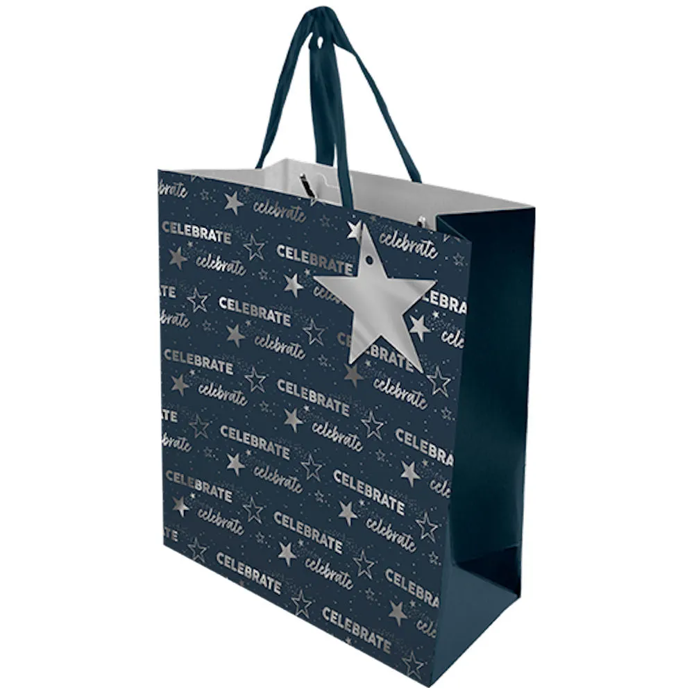 Men's XL Luxury Gift Bag - Star Design 45.4cm x 33cm Festive Holiday Gift Wrapping