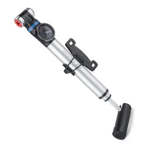 Mini Bike Pump with Gauge - Portable Frame Pump with EZ-Head Fits Schrader/Presta, Foldable T-Handle - Road Mountain MTB BMX Bike Pump