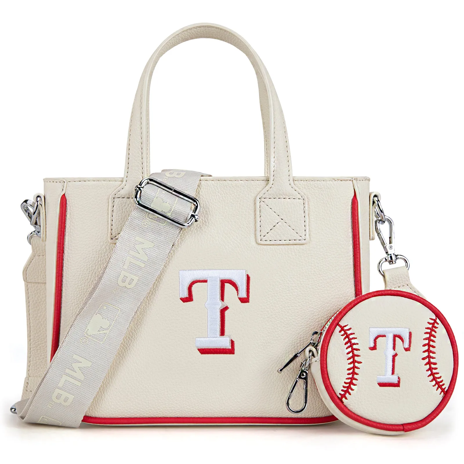 MLB-TX103  MLB Texas Rangers Team Tote/Crossbody with Baseball Coin Pouch