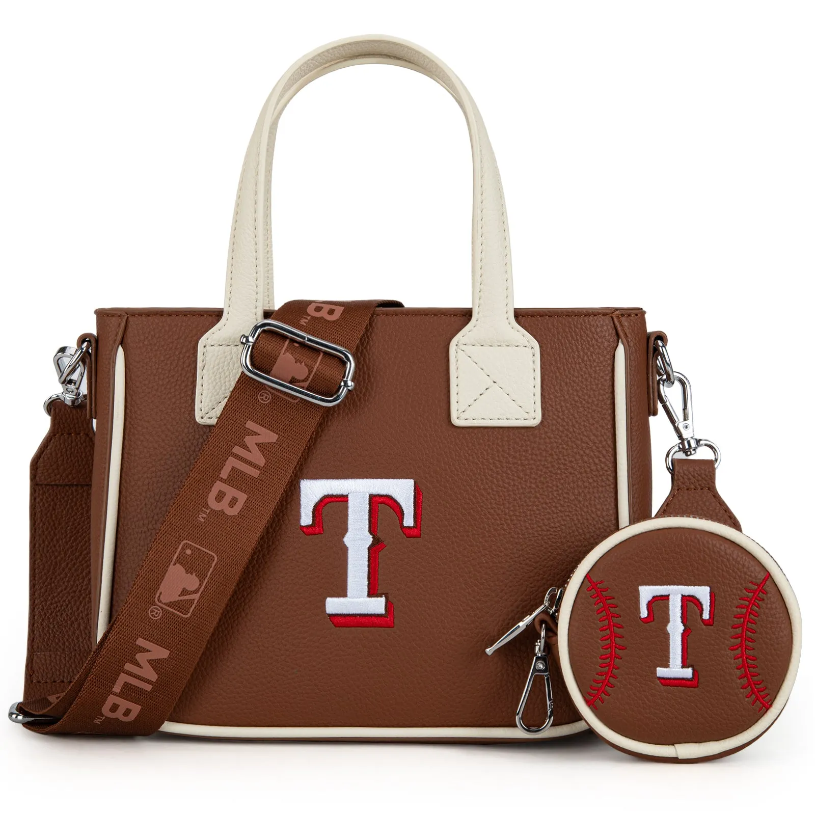 MLB-TX103  MLB Texas Rangers Team Tote/Crossbody with Baseball Coin Pouch