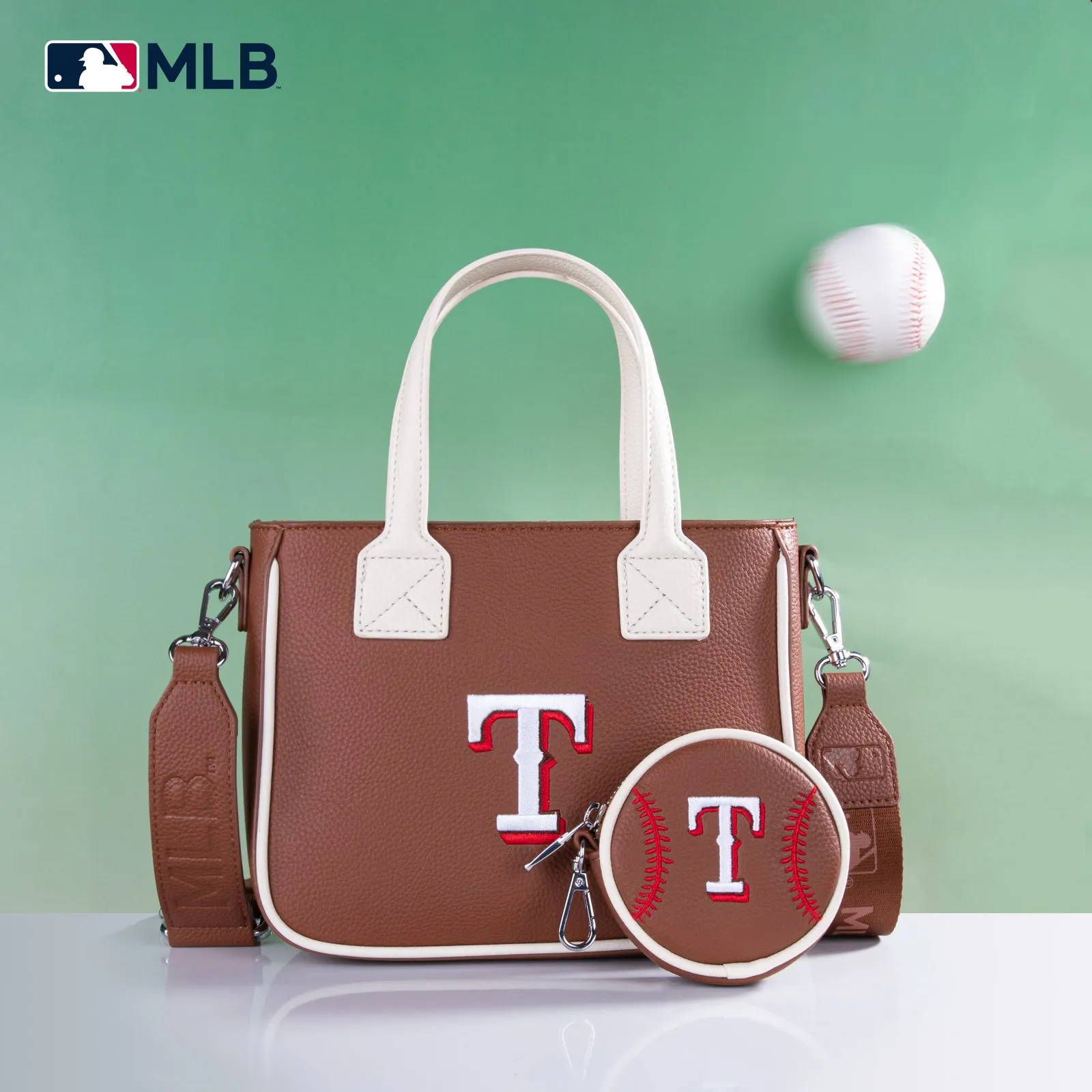 MLB-TX103  MLB Texas Rangers Team Tote/Crossbody with Baseball Coin Pouch