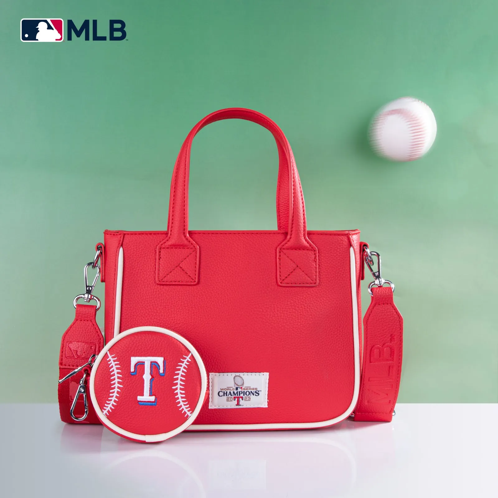 MLB-TX103  MLB Texas Rangers Team Tote/Crossbody with Baseball Coin Pouch