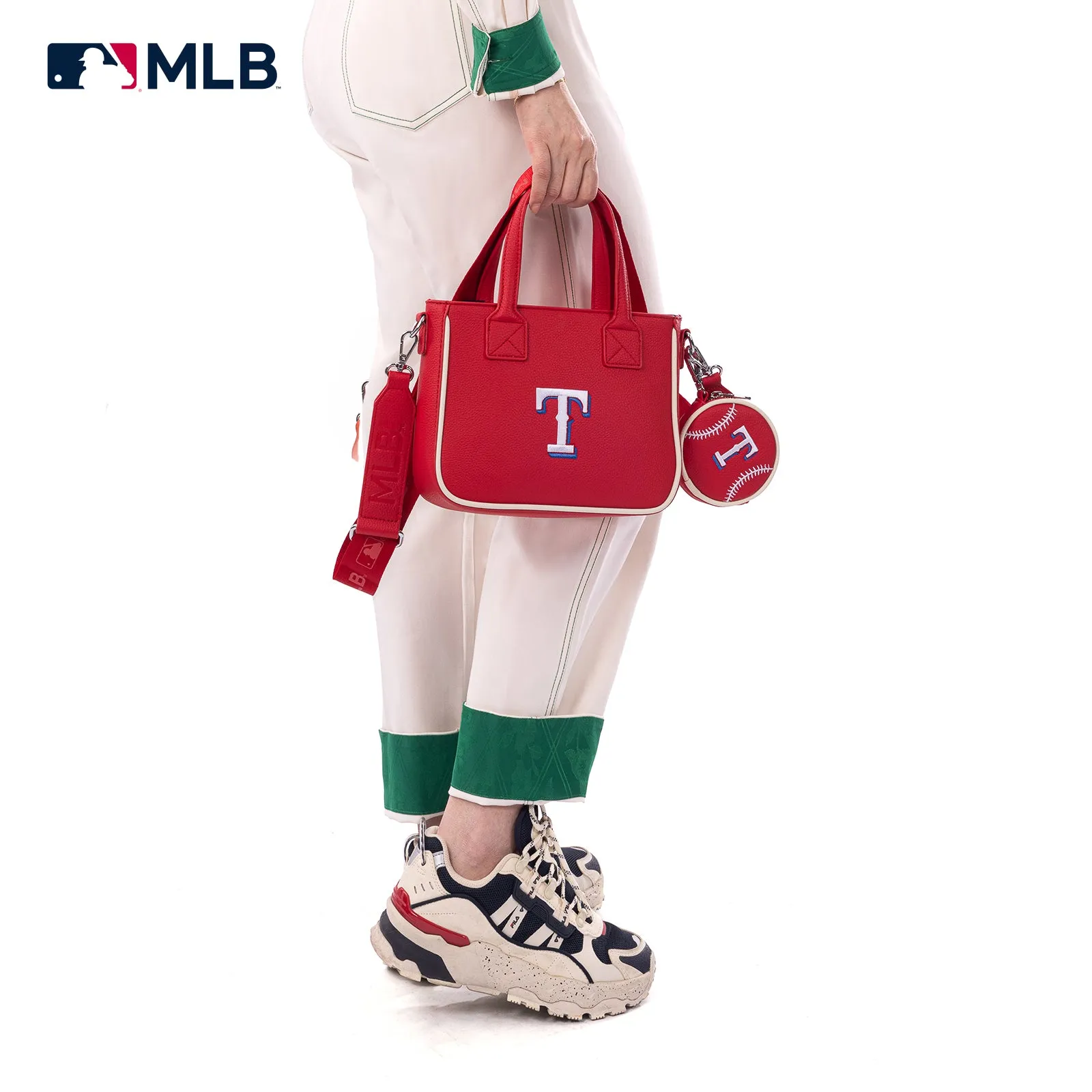 MLB-TX103  MLB Texas Rangers Team Tote/Crossbody with Baseball Coin Pouch