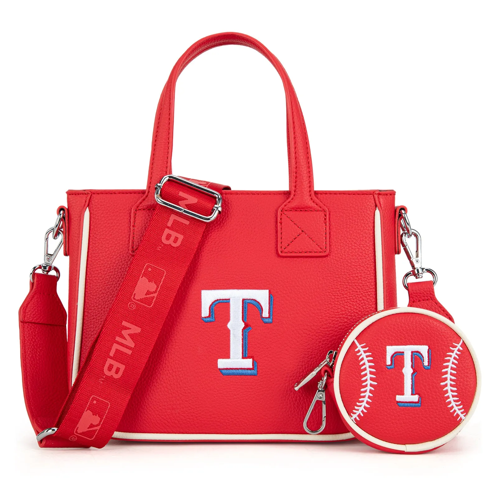 MLB-TX103  MLB Texas Rangers Team Tote/Crossbody with Baseball Coin Pouch