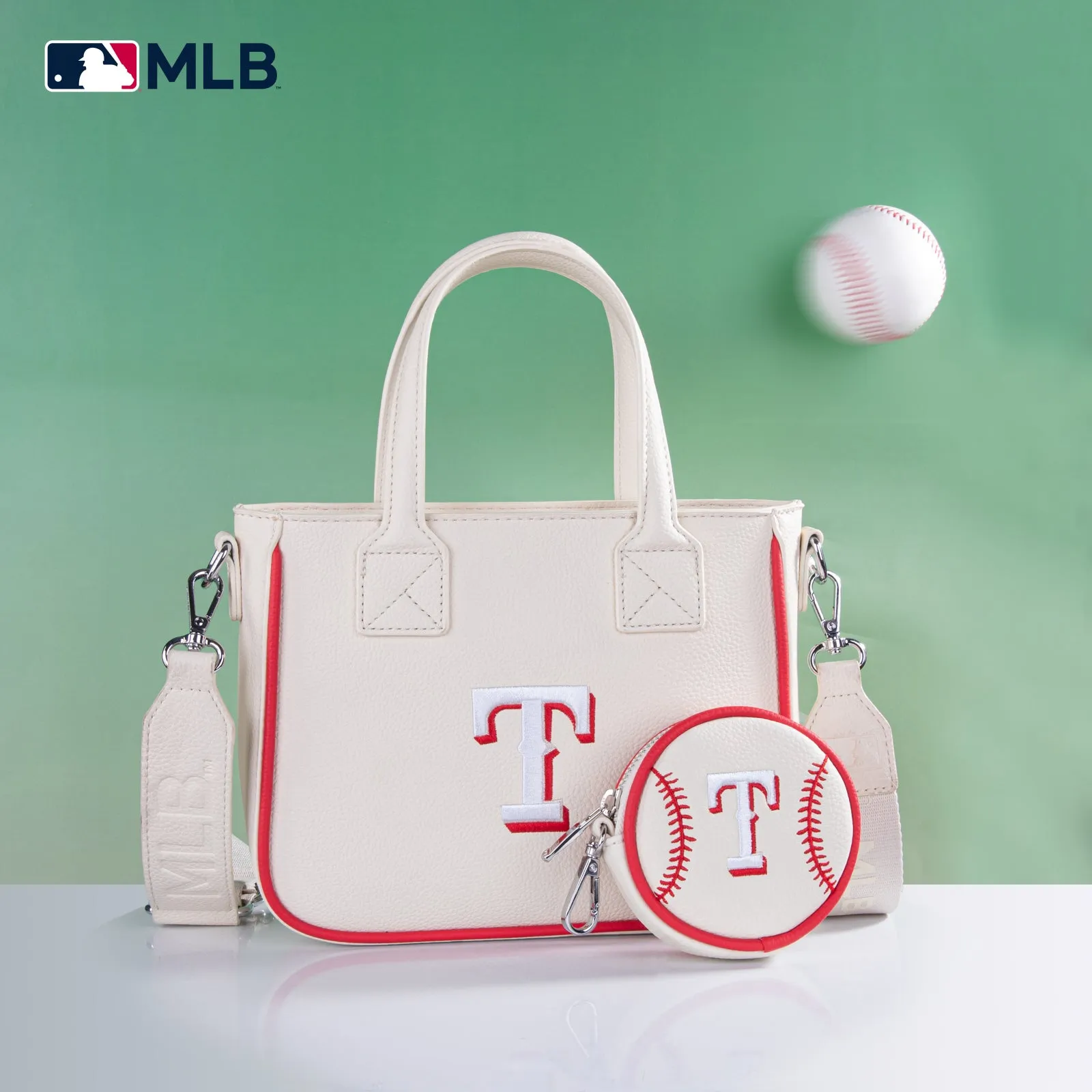 MLB-TX103  MLB Texas Rangers Team Tote/Crossbody with Baseball Coin Pouch