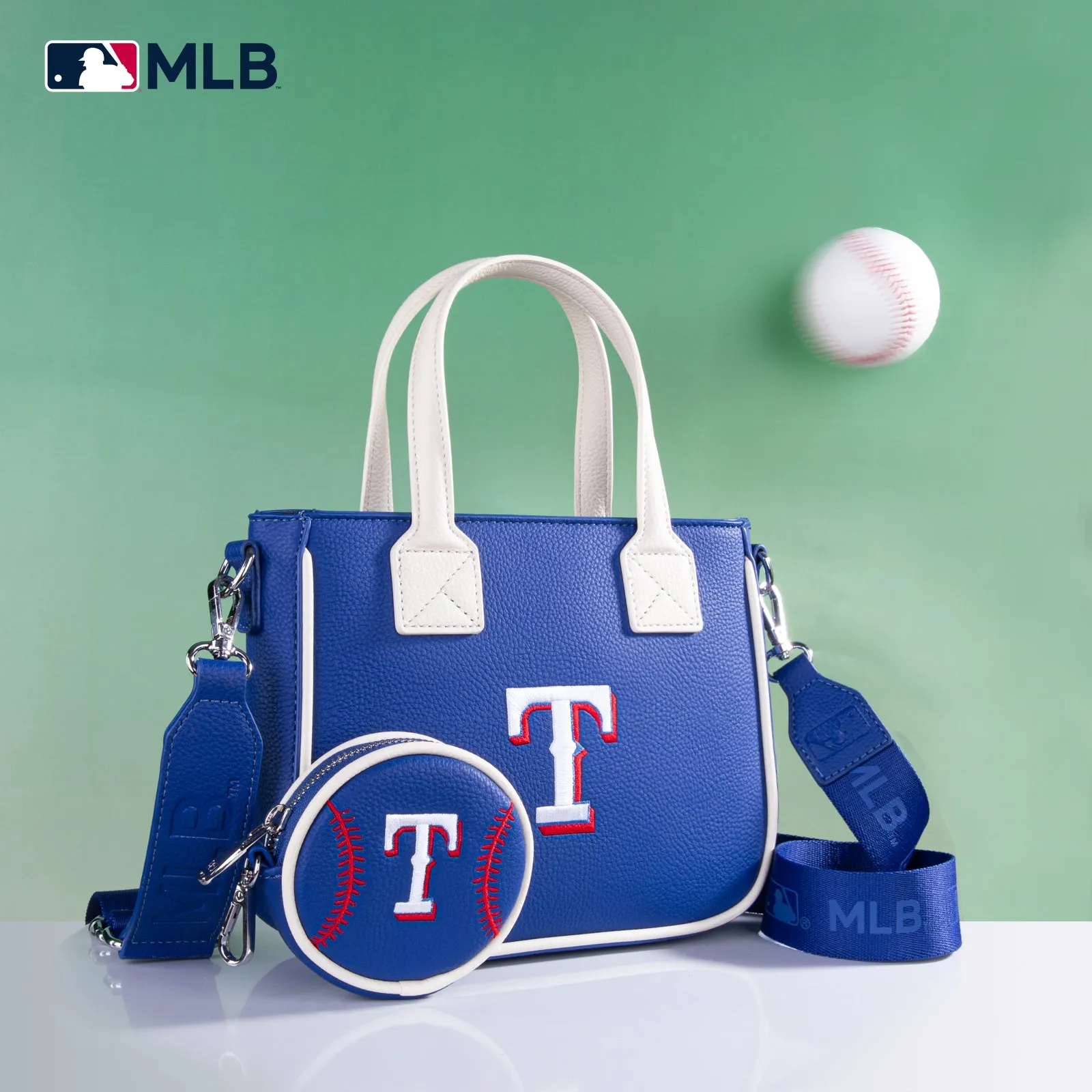 MLB-TX103  MLB Texas Rangers Team Tote/Crossbody with Baseball Coin Pouch