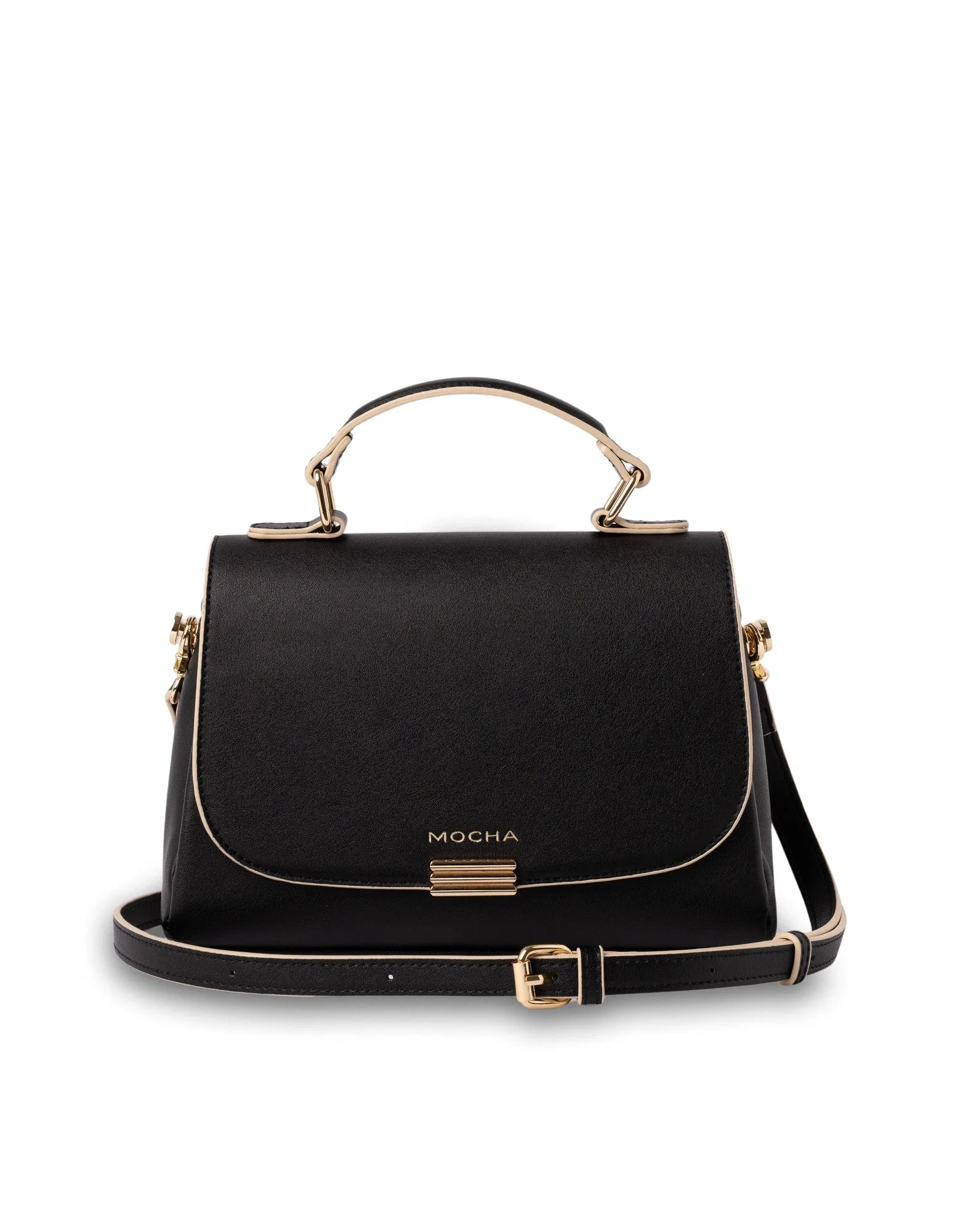 Mocha Daisy Top Handle Crossbody Bag - Black