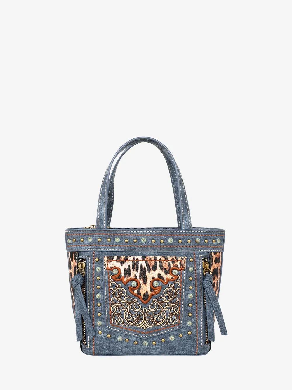 Montana West Embroidered Floral Leopard Crossbody Mini Tote