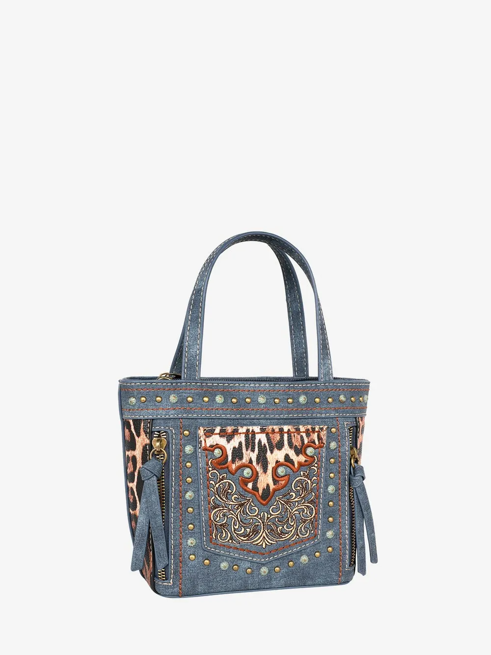 Montana West Embroidered Floral Leopard Crossbody Mini Tote