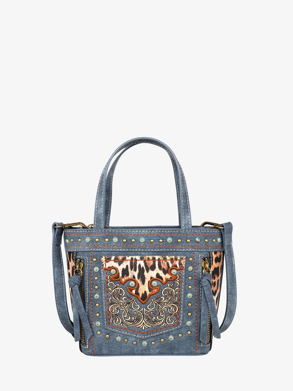 Montana West Embroidered Floral Leopard Crossbody Mini Tote