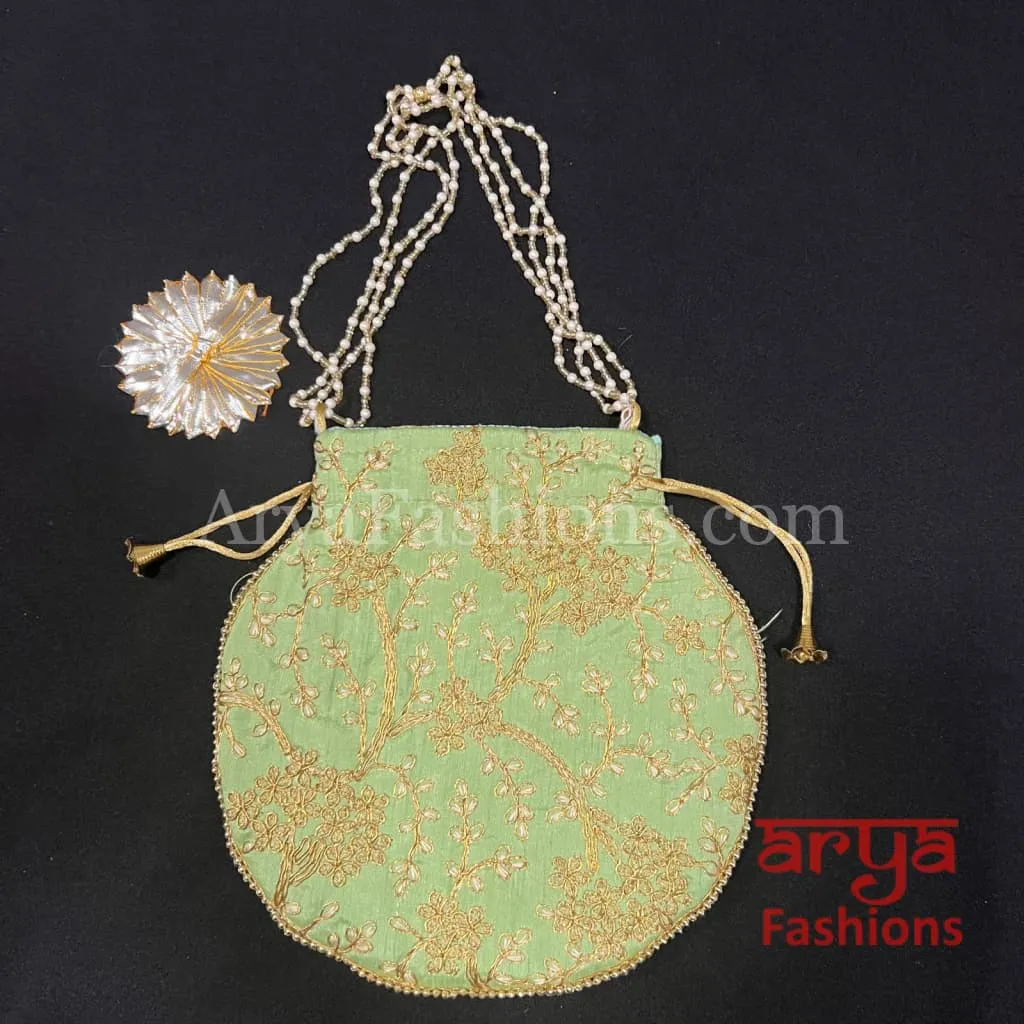 Multicolor Jaipuri Satin Potli Bag/ Designer Embroidered Potli