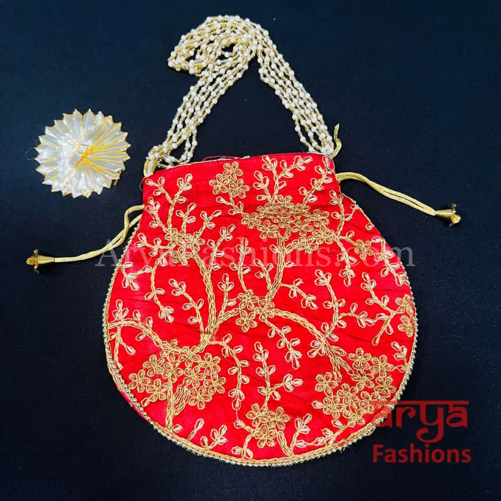 Multicolor Jaipuri Satin Potli Bag/ Designer Embroidered Potli