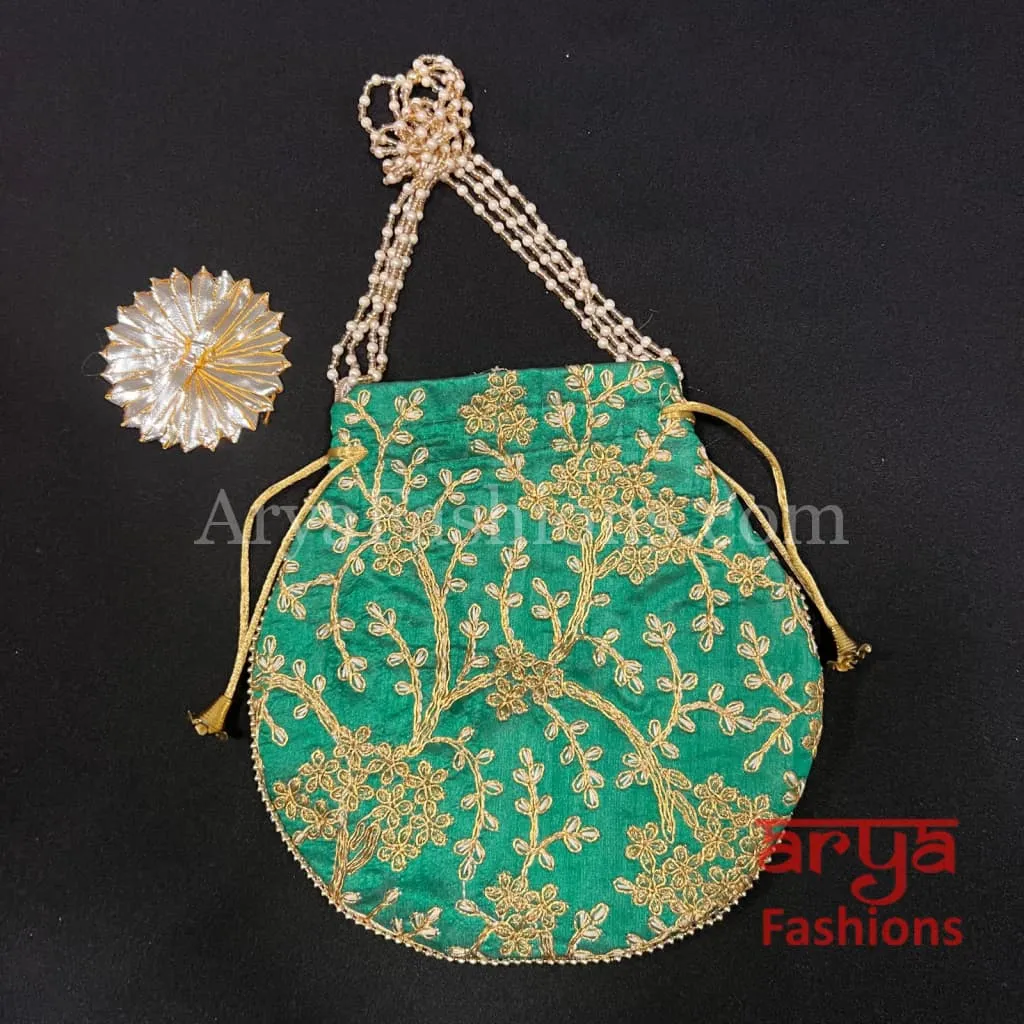 Multicolor Jaipuri Satin Potli Bag/ Designer Embroidered Potli