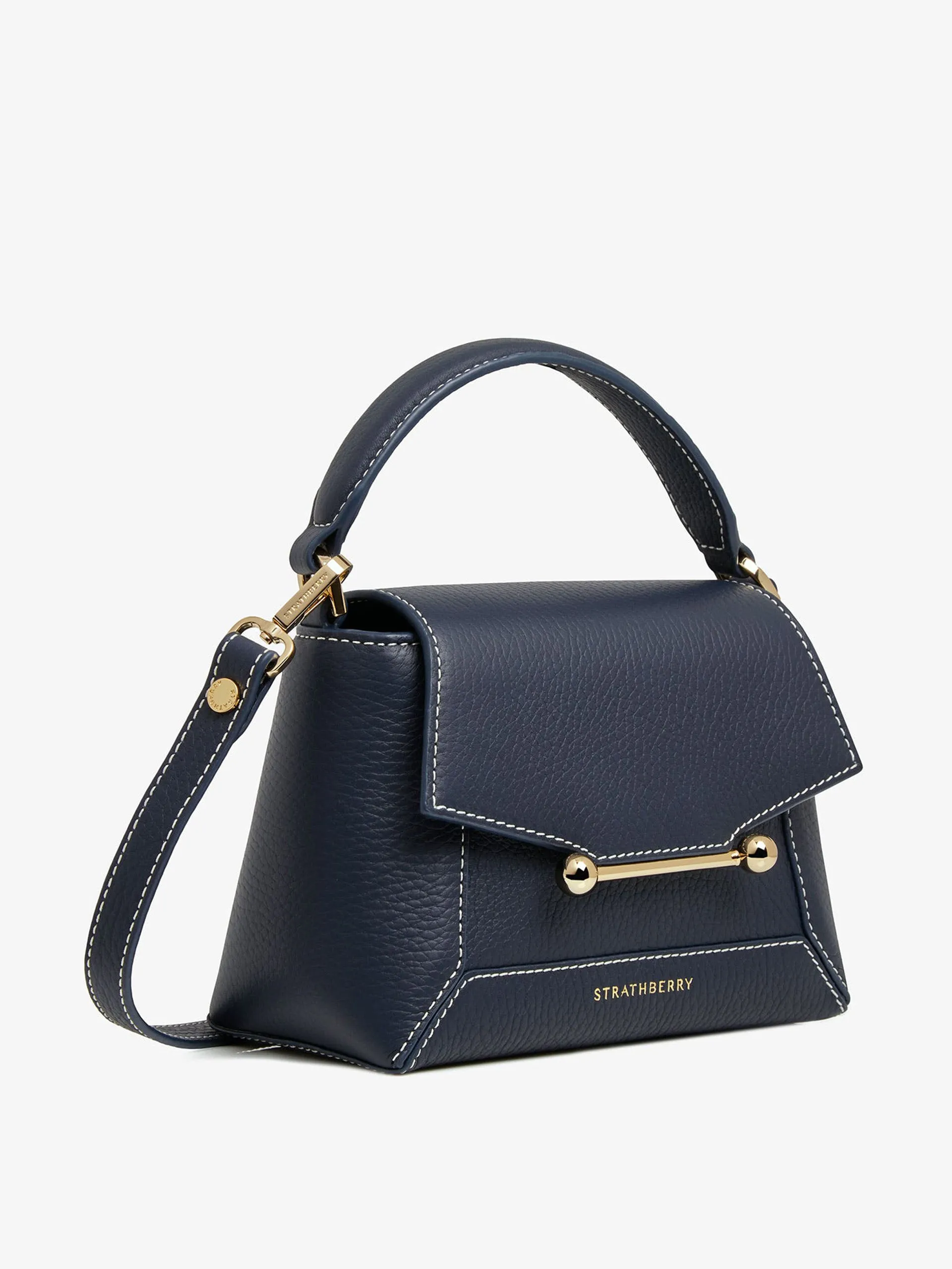 Navy with vanilla stitch mosaic nano bag