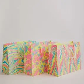 Paper Mirchi Hand Block Printed Large Gift Bag Neon