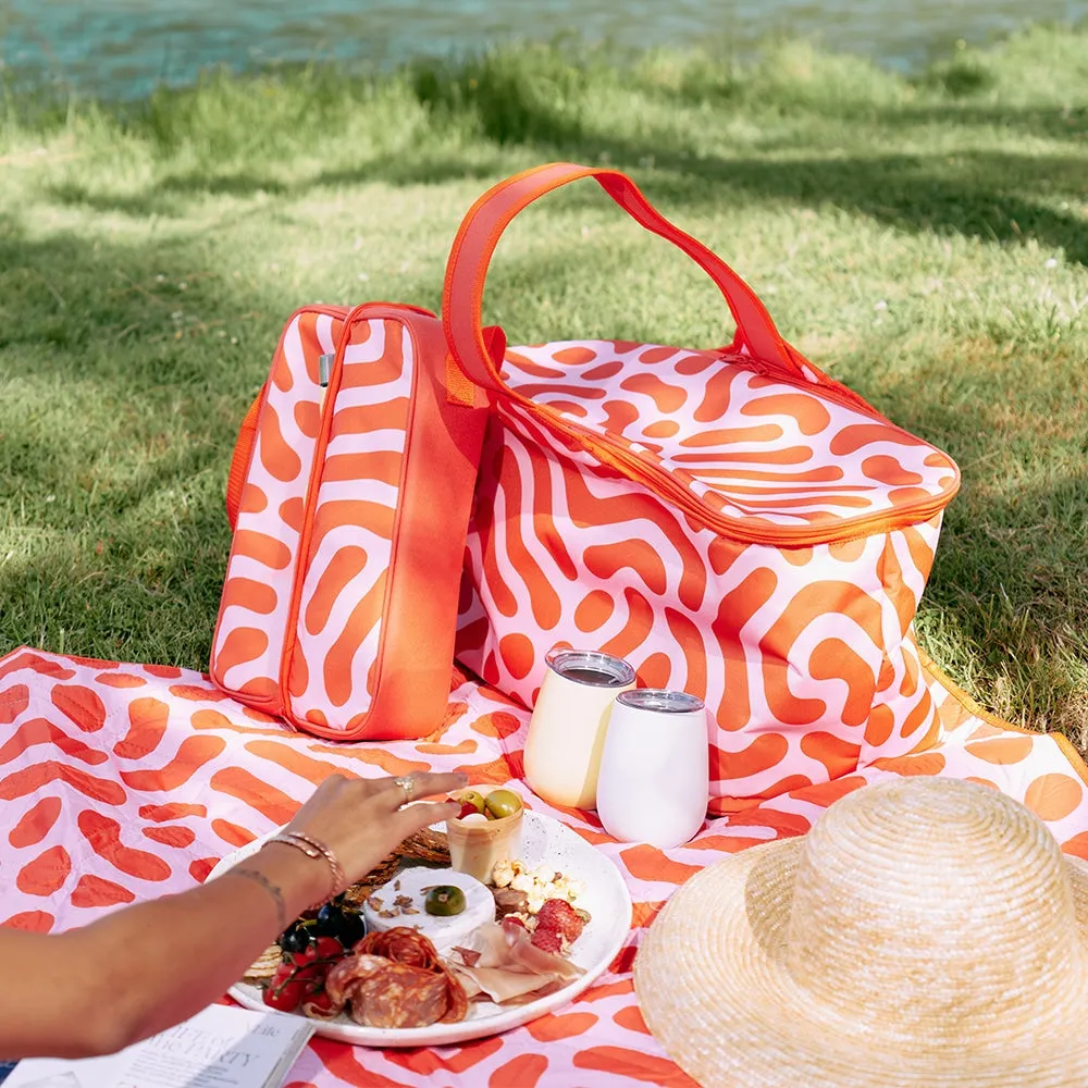 Picnic Bottle Bag - Red Squiggle