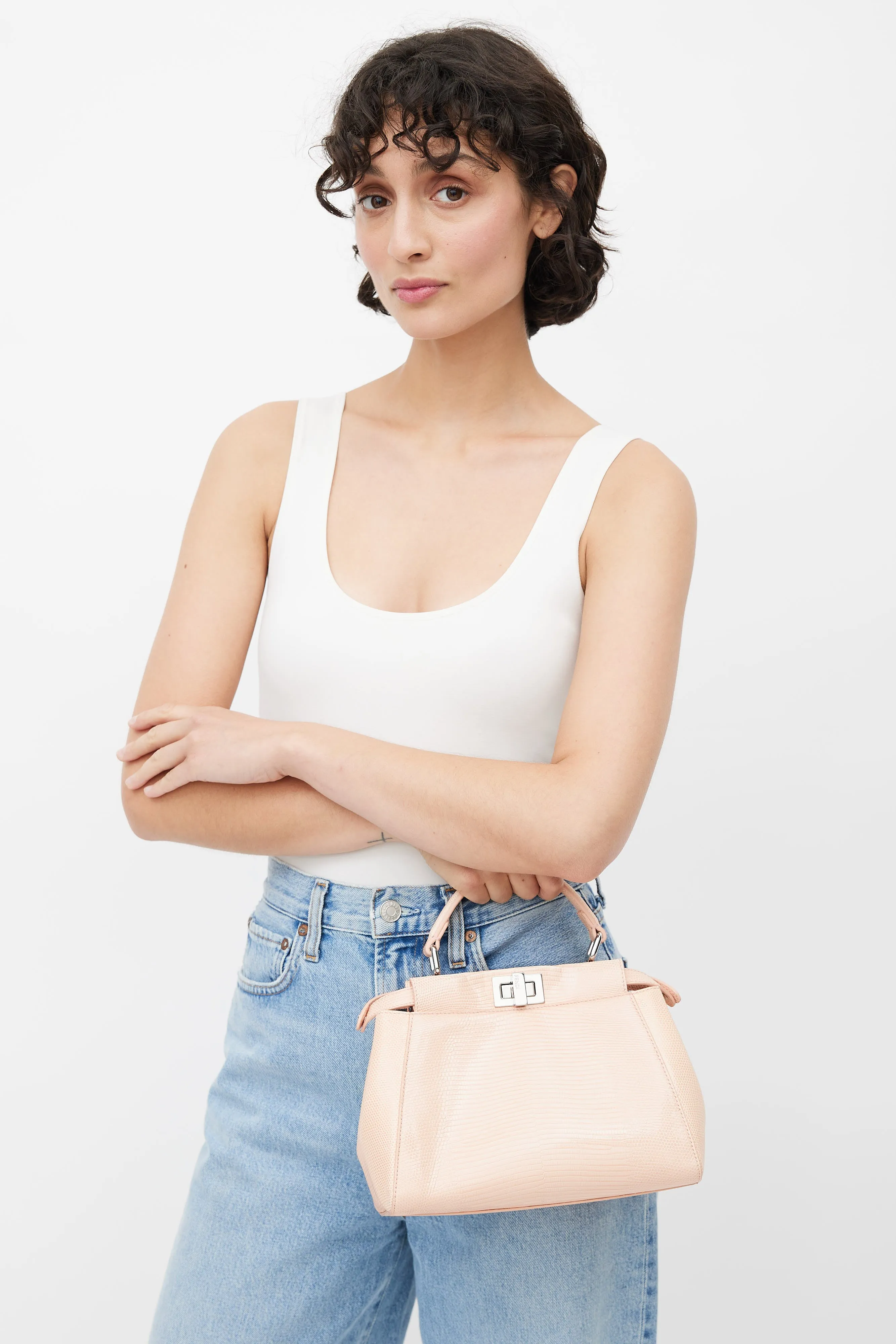 Pink Embossed Leather Small Peekaboo Crossbody Bag