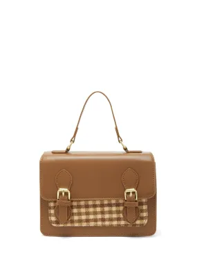 Plaid-Accent Top-Handle Crossbody Bag