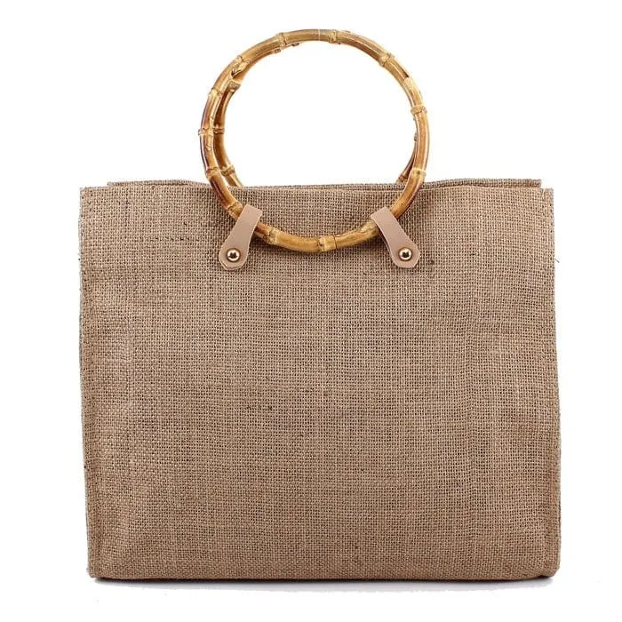 PP6890 Reed Handle Square Jute Tote/Crossbody