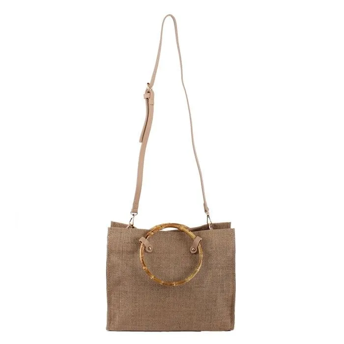 PP6890 Reed Handle Square Jute Tote/Crossbody