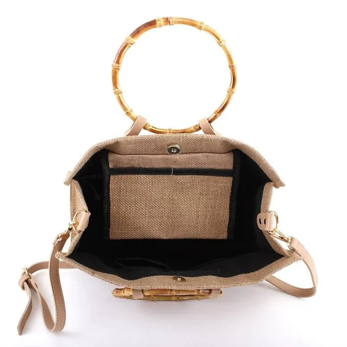 PP6890 Reed Handle Square Jute Tote/Crossbody