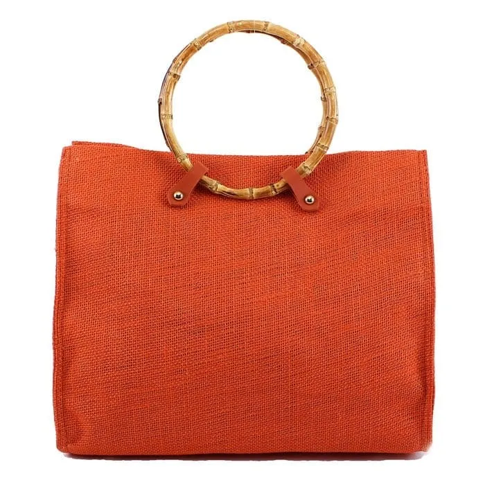 PP6890 Reed Handle Square Jute Tote/Crossbody