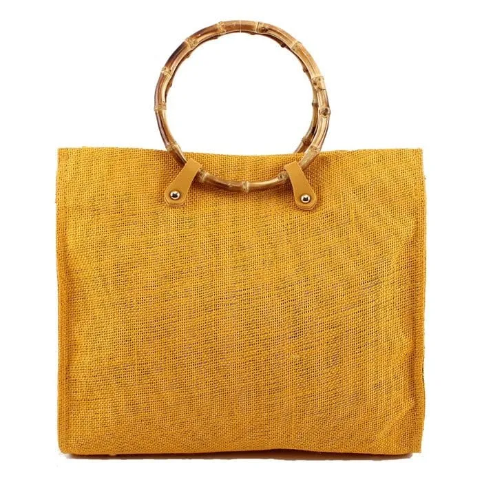 PP6890 Reed Handle Square Jute Tote/Crossbody