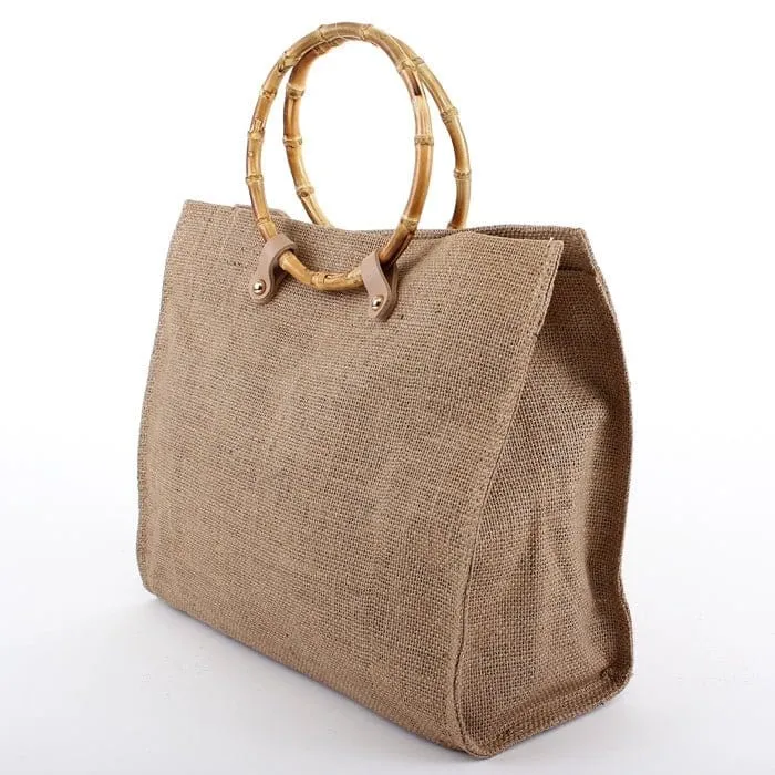 PP6890 Reed Handle Square Jute Tote/Crossbody